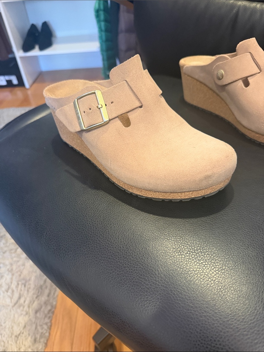 Birkenstock Women’s Suede Wedge Clog in Light Tan